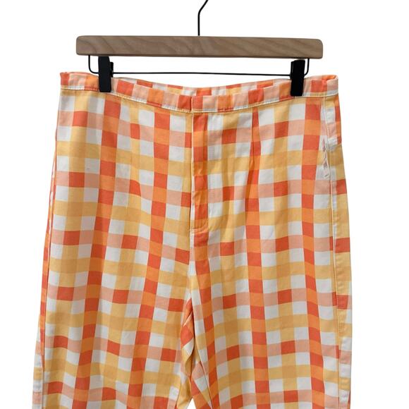 NWT Free People She's All That Printed Check Trouser Pants Yellow Orange Sz 12 - Picture 4 of 11
